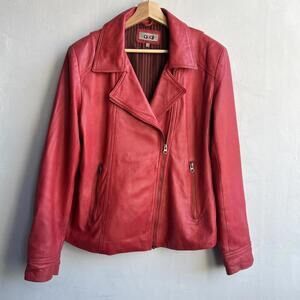 Vintage Gogi Women's Size 2XL XXL Red Genuine Leather Motorcycle Jacket Coat